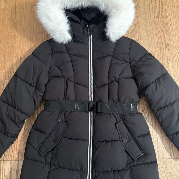 MICHAEL KORS BIG GIRL HEAVY PUFFER JACKET COAT BLACK 10 / 12 HOODED BELTED - Picture 1 of 7
